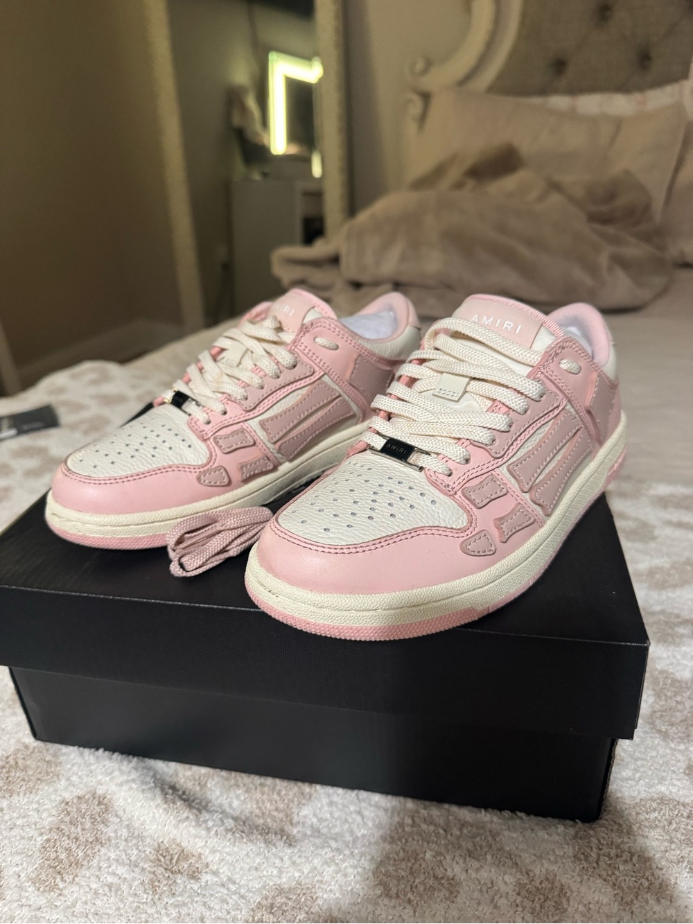 AMIRI Pink and Cream Low-Top Leather Sneakers